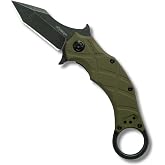 Fox Edge The Claw FE-015 Folding Knife, 2.5in Stainless Steel Tanto Blade | Emerson Wave Quick-Deploy, G10 Handle, Liner Lock, Reversible Pocket Clip, Stonewash PVD Finish, Safety Ring, Camping EDC