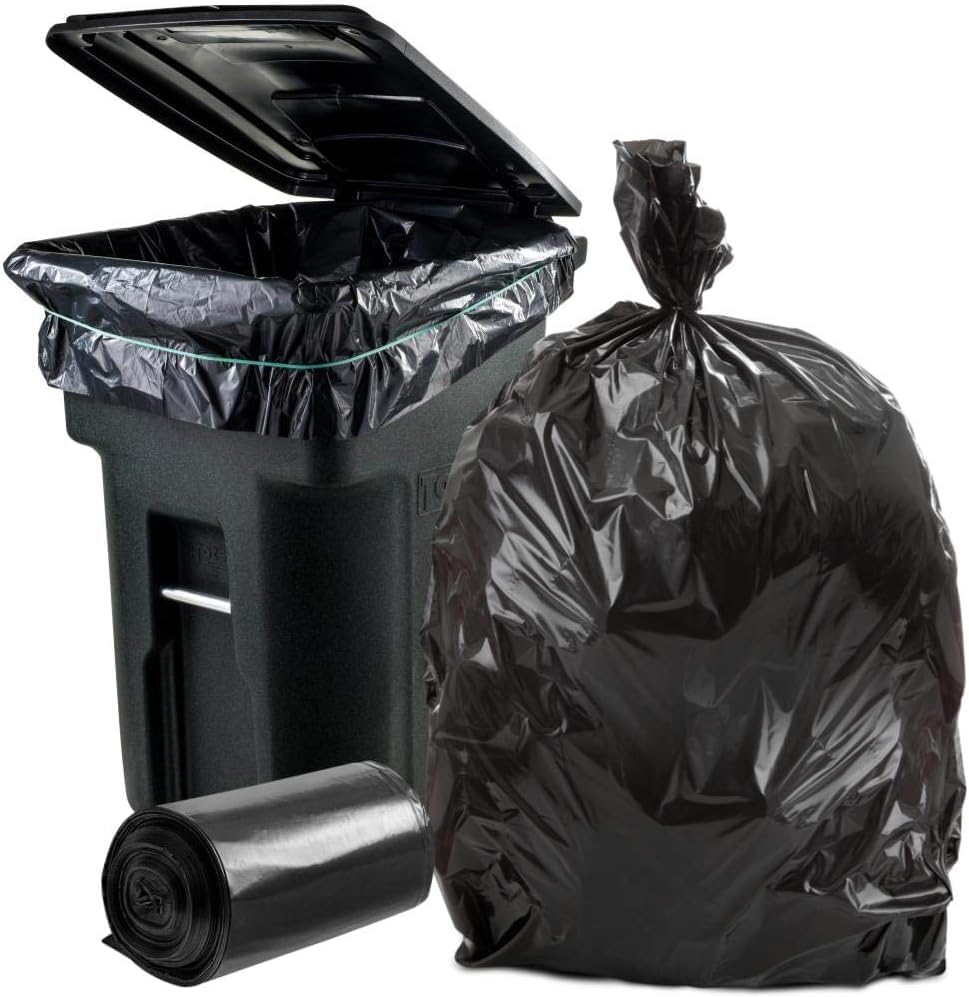 Photo 1 of Plasticplace 95-96 Gallon Garbage Can Liners Heavy Duty 1.5 Mil Black Trash Bags Tear-Resistant Outdoor Garbage Bags for Rollaway Bins Large 61" x 68" Industrial-Strength Waste Bags (25 Count)