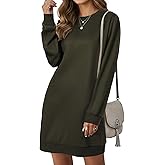 LYANER Women's Sweatshirt Dress Crewneck Long Sleeve Sweat Shirt Loose Fit Mini Dresses with Pockets Army Green Medium