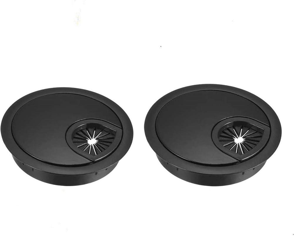 Rayibuir 2 Pack Desk Grommet Zinc Alloy Cable Cord Organizer Flat Black 60mm