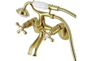 Kingston Brass KS266SB Vintage 6" Adjustable Wall Mount Clawfoot Tub Faucet, Brushed Brass