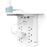 Wall Outlet Extender with Surge Protector, 6 AC Outlets, with Shelf | 2 USB A &amp; USB C Charging Ports, Home &amp; Dorm Plug Expander