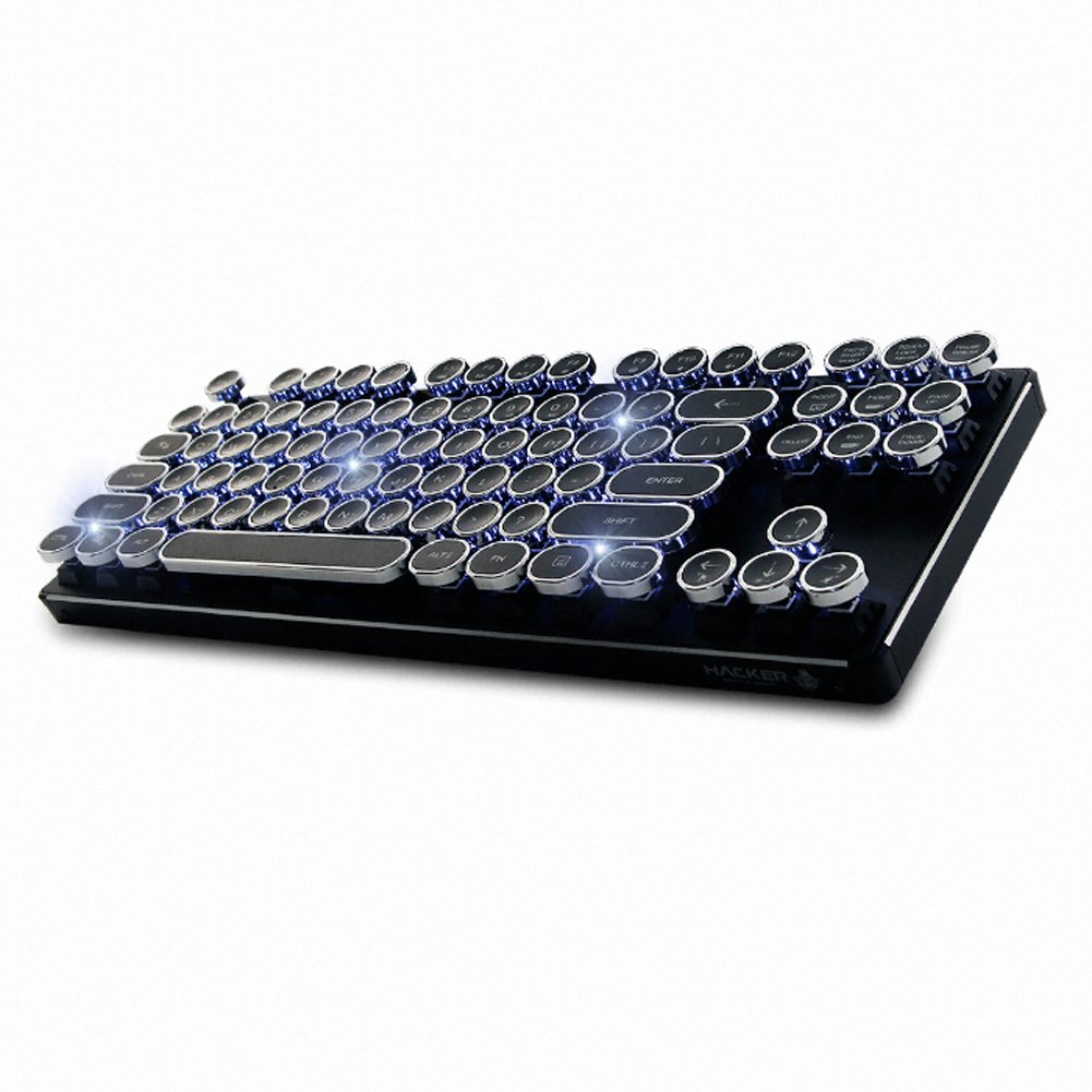 (ABKO) K830 アルミニウム レトロ サークル キーキャップ ホワイト LED 10キーレス メカニカル キーボード ゲーム キーボード 英語 韓国 レイアウト 104キー