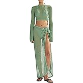 LANNEW Women's Swimsuits Cover Ups Set for Crochet Bathing Suit Hollow Out 2 Piece Bikini Coverup Beach Swimwear