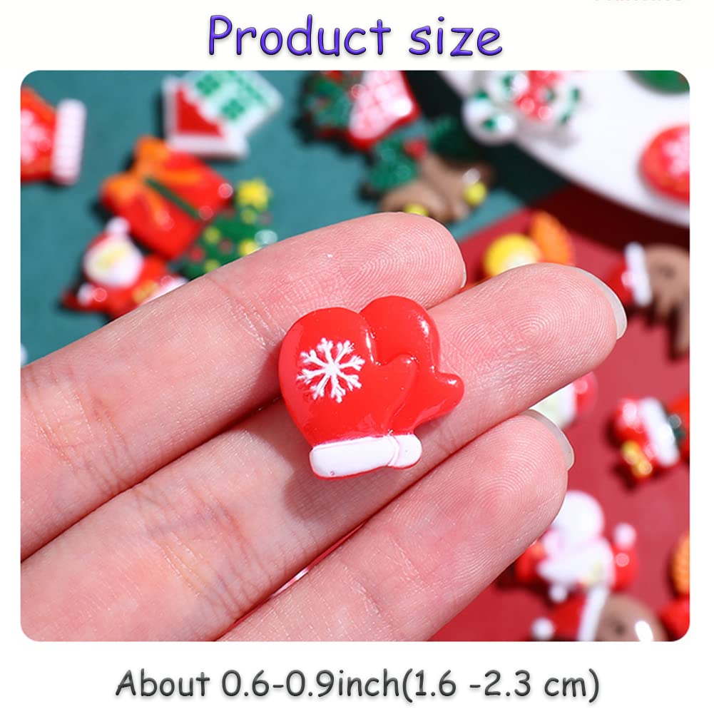 100pcs Christmas Slime Flatback Charms, Assorted Craft Resin Ornaments Miniature Ornaments Set, Santa Snowman Tree Bell Resin Decoration for Craft Making, Ornament Scrapbooking DIY Crafts