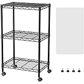 SINGAYE 3 Small Shelves Storage Shelf Wire Shelving Unit Metal Shelf Adjustable Organizers Storage Shelving with Wheels for Bathroom Laundry Room Kitchen Pantry11.5”D x 17.5”W x 30.5”H Black