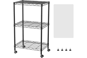 SINGAYE 3 Small Shelves Storage Shelf Wire Shelving Unit Metal Shelf Adjustable Organizers Storage Shelving with Wheels for Bathroom Laundry Room Kitchen Pantry11.5”D x 17.5”W x 30.5”H Black