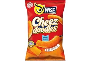 Wise Snacks Cheez Doodles Baked Puffs, Real Cheddar Cheese, Individual Snack Size Bags, School and Halloween Snacks for Kids, Gluten Free, 0g Trans Fat, No Preservatives, 0.75 Ounce (42 Count)
