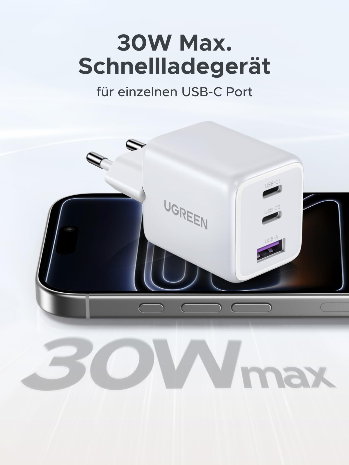 UGREEN USB C Ladegerät 30W 3-Port GaN II Netzteil PD Schnellladegerät Kompatibel mit iPhone 17, 17 Pro Max, Air, 16, 15, 14, 13, 12, iPad, Galaxy S25, S24, S23, Pixel 9 (Weiß) 2