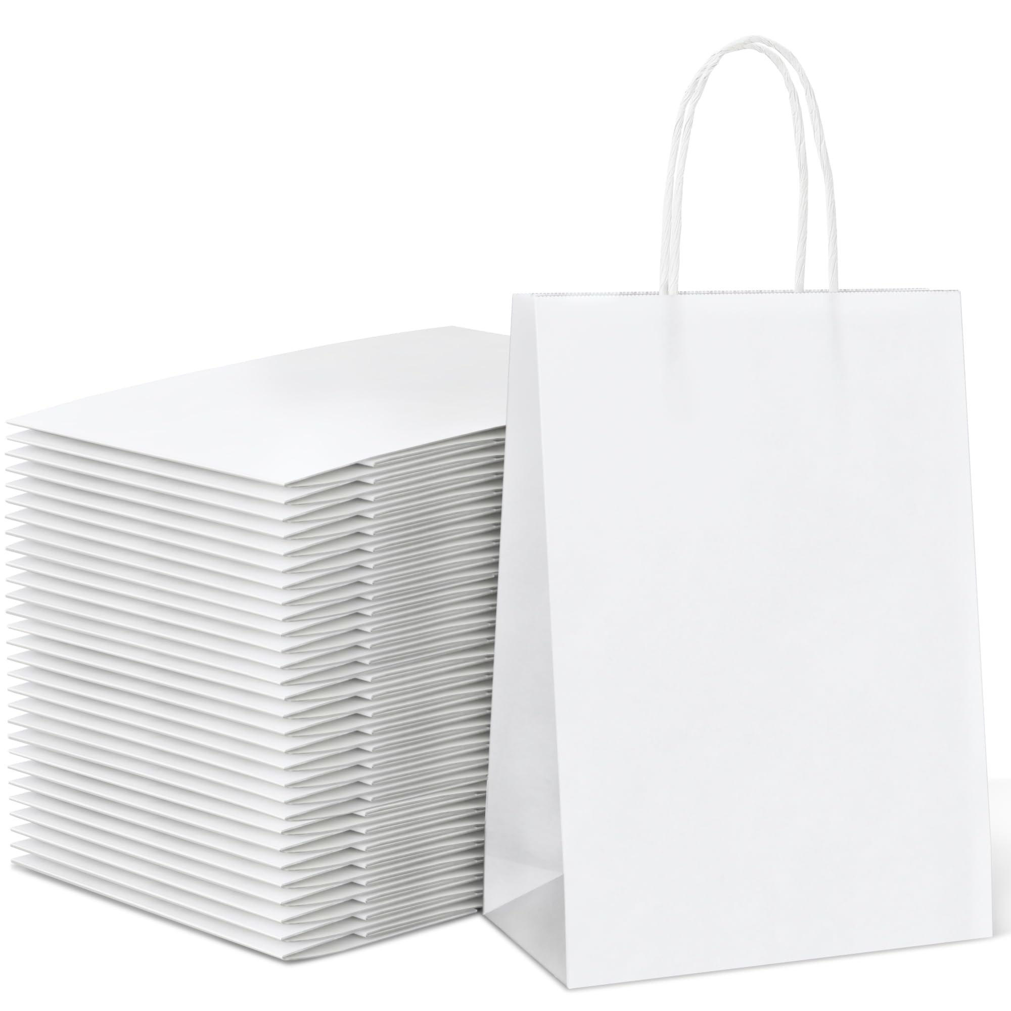 30 Pcs White Paper Bags with Twist Handles, 120 GSM Kraft Small White Party Bags Plain Gift Bags for Kids Adults Party Favors Birthdays Christmas Baby Showers Weddings Retail and Sweet (21x8x15cm)