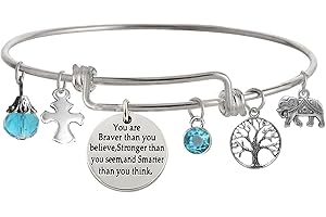 TISDA "You Are Braver Than You Believe Stronger Than You Seem and Smarter Than You Think Inspirational Bracelet Expandable Bangle for Women