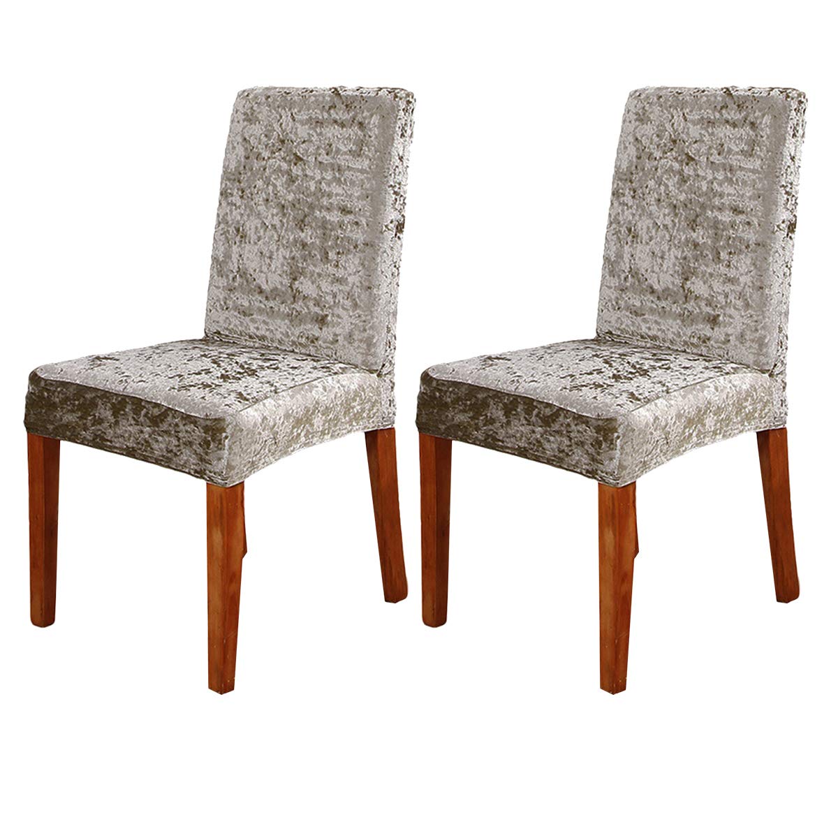 ele ELEOPTION Crushed Velvet Chair Covers Elastic Chair Covers Removable Velvet Chair Protector for Hotel, Office, Wedding Banquet, Living Room, Dining Room (Light gold, 2 pack)