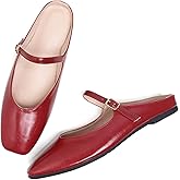 VFDB Women Mules Elegant Dressy Flats Closed Toe Microfiber Leather Shoes Adjustable Buckle Strap Mary Jane Casual Office Shoes