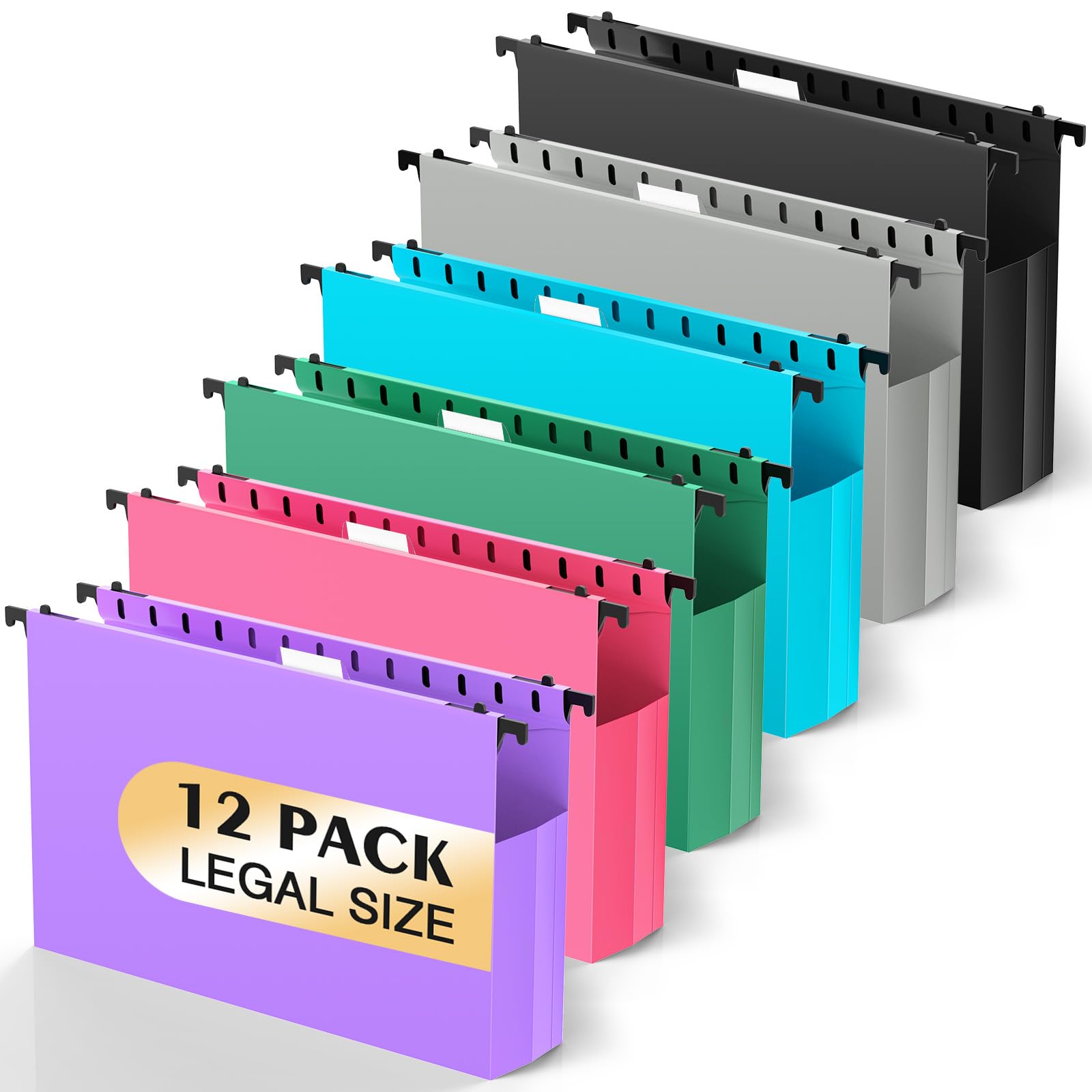 Photo 1 of Extra Capacity Legal Size Hanging File Folders,12 Pack Reinforced Plastic Hanging Folder, Heavy Duty 2 Inch Expansion, Filing Cabinet Folders for Bulky Files, Medical Charts, Colorful