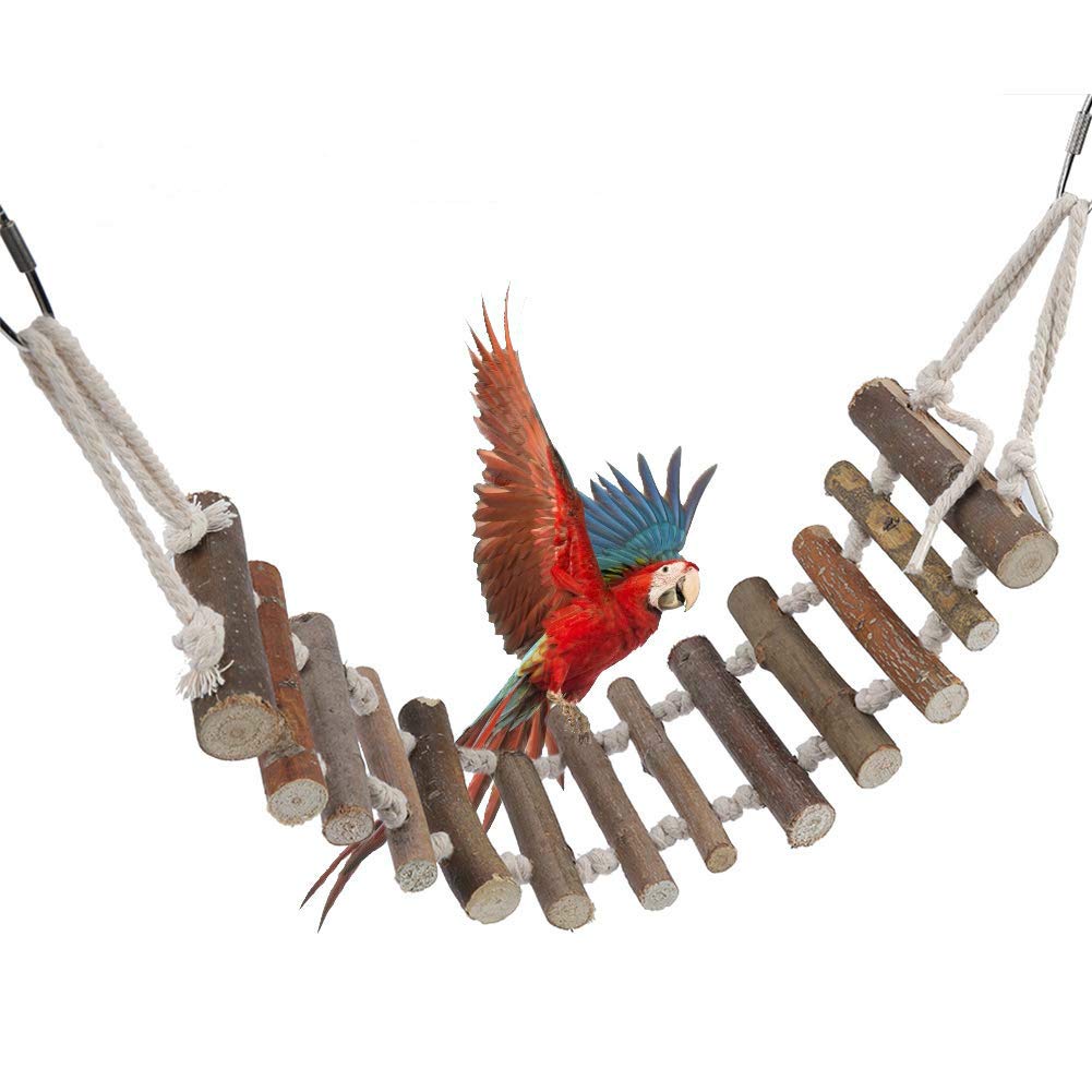 Birds Ladder Toy Wooden Flexible Ladders Swing Climbing Suspension Bridge Toy with Rope for Lovebirds Parakeets Parrots African Grey Cockatiel Pet Training Toys