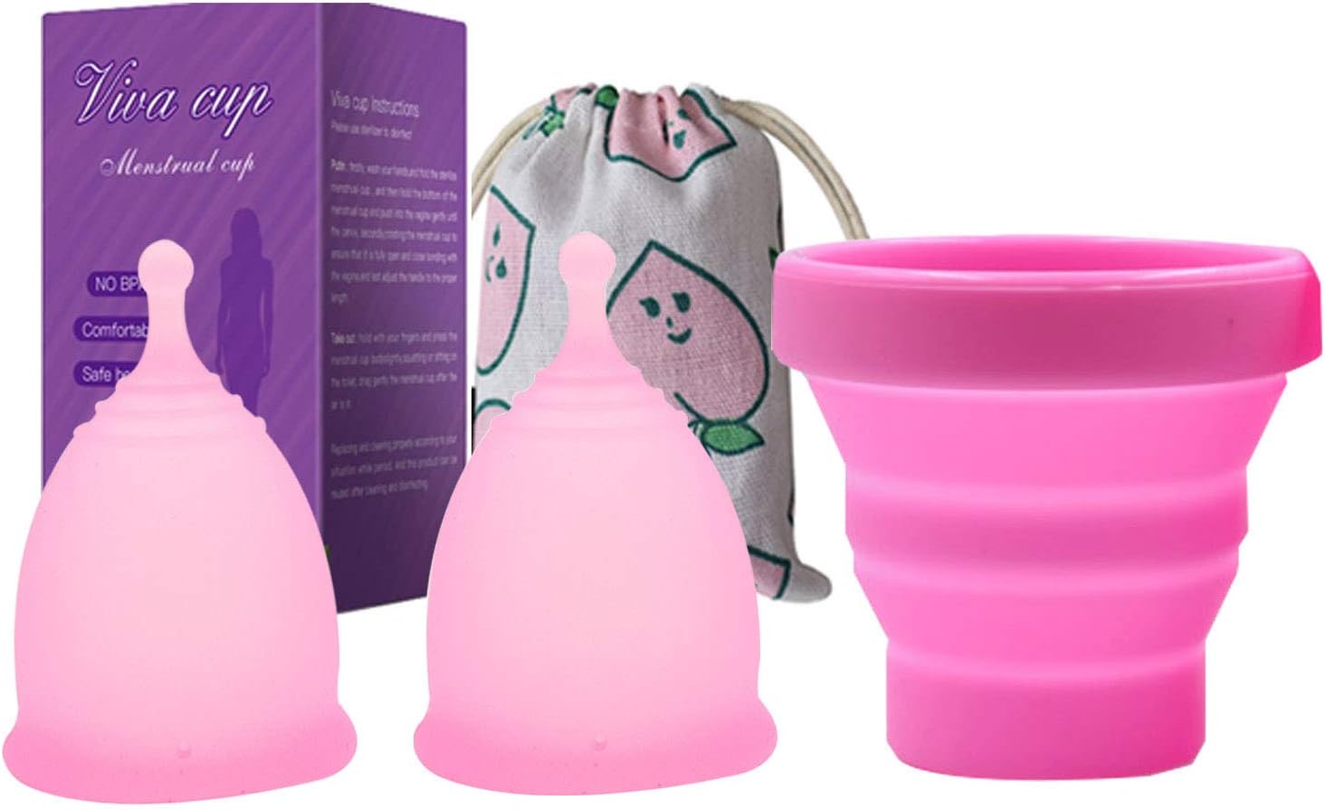RZJZGZ 2 Menstrual Cups and 1 Sterilizing Cup 12 Hour No Spill Large MoonCups for Heavy Medium
