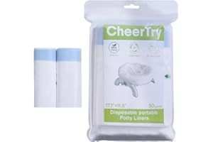 [50 Count] CheerTry Potty Liners, Thick & Tear-Resistant, Drawstring Opening & Easy to Tie, Fits Most Portable Toilet Potty Chairs (No Absorbent Pad Included)
