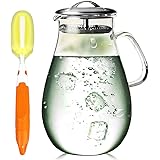 Artcome 65 Oz Large Heat Resistant Water Carafe with Stainless Steel Lid, Borosilicate Glass Beverage Pitcher with Lid
