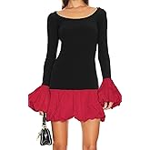 Volemo Women's 2025 Fall Dress Sexy Crew Neck Puffy Long Sleeve Bubble Party Club Bodycon Mini Dresses