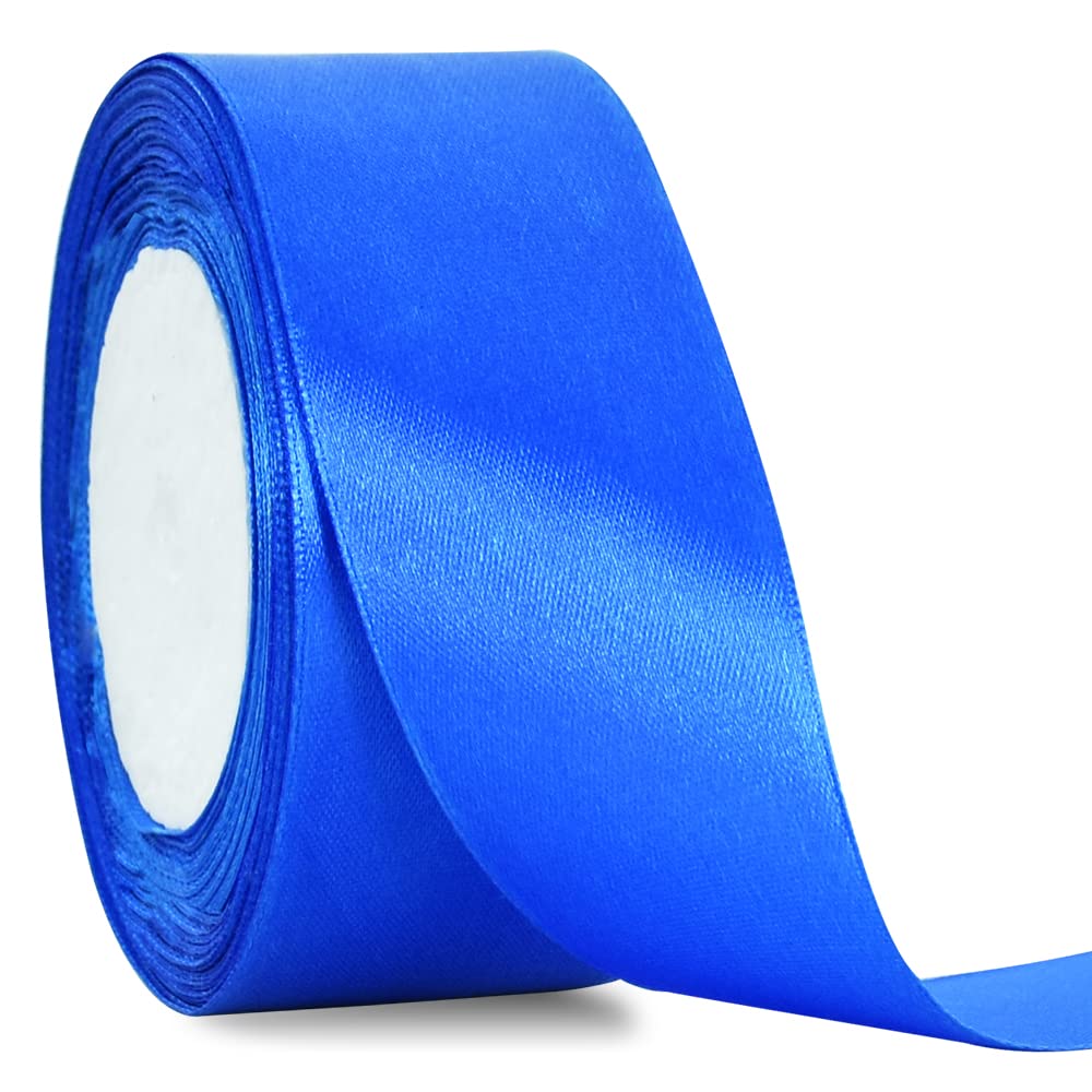 TONIFUL 4cm X 22M Wide Royal Blue Satin Ribbon Solid Fabric Ribbons for Wedding Car Decoration Chair Sash Crafts Gift Wrapping Cutting Ceremony Table Bows Floral Sewing Party Decoration