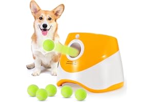 SOCO Automatic Ball Launcher for Small Dogs, USB Rechargeable Thrower,10-30 Ft, Indoor& Outdoor Tennis Ball Thrower, 6PCS Mini Tennis Balls Included