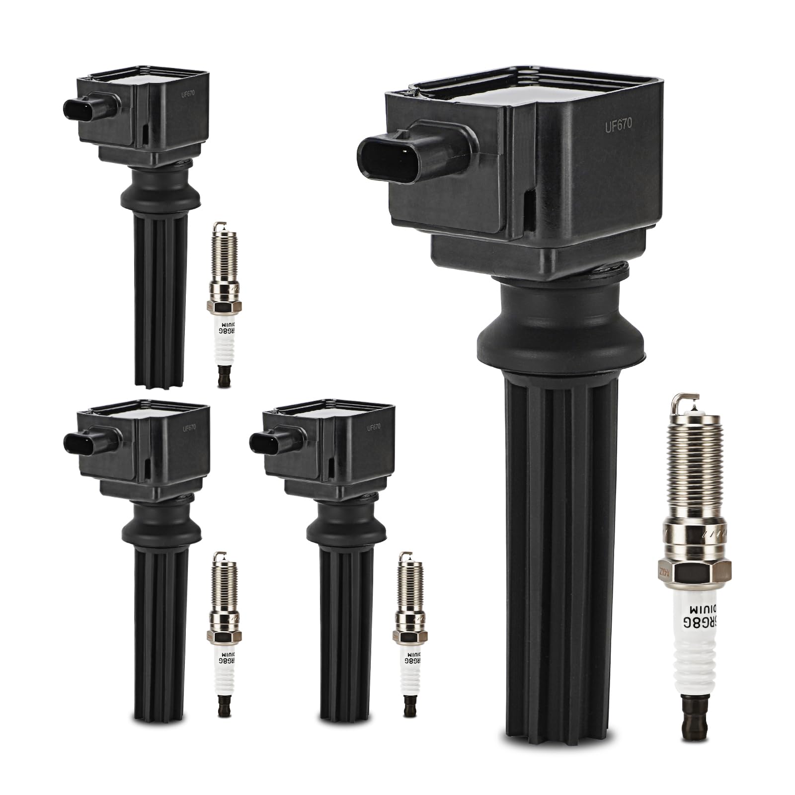 Photo 1 of UF670 Ignition Coil & LTR6BHX Double Iridium Spark Plug for Ford Focus Edge Escape Explorer Fusion Mustang Taurus EcoSport/Jaguar F-Pace XE XF/Lincoln MKC MKT MKZ/Land Rover LR2 Replace# DG546 5C1873