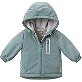 DAVE&BELLA Toddler Boys Girls Windbreaker Jacket, Hooded Solid Rain Jacket Kids Warm Fleece Lining Zip Up Outerwear Dust Coat