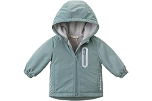 DAVE&BELLA Toddler Boys Girls Windbreaker Jacket, Hooded Solid Rain Jacket Kids Warm Fleece Lining Zip Up Outerwear Dust Coat