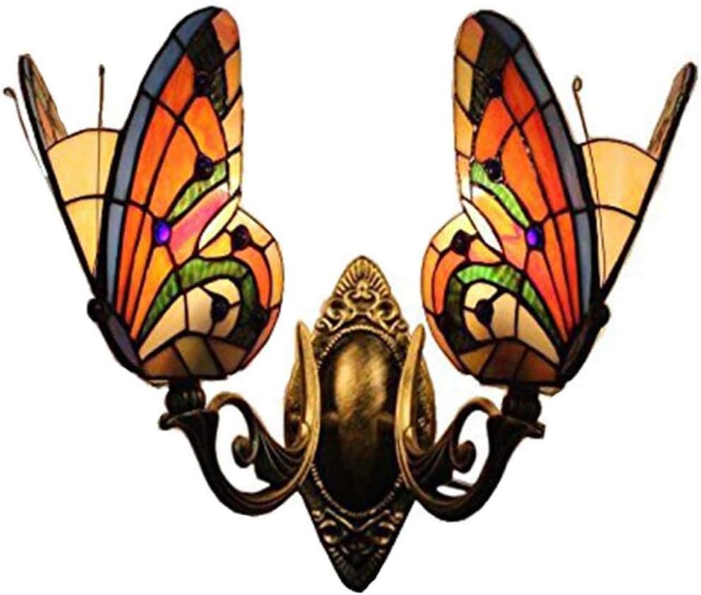Tiffany Wall Lamp Butterfly Color Glass Mirror Front Lights Bedroom Beside Lamp 2 Lights
