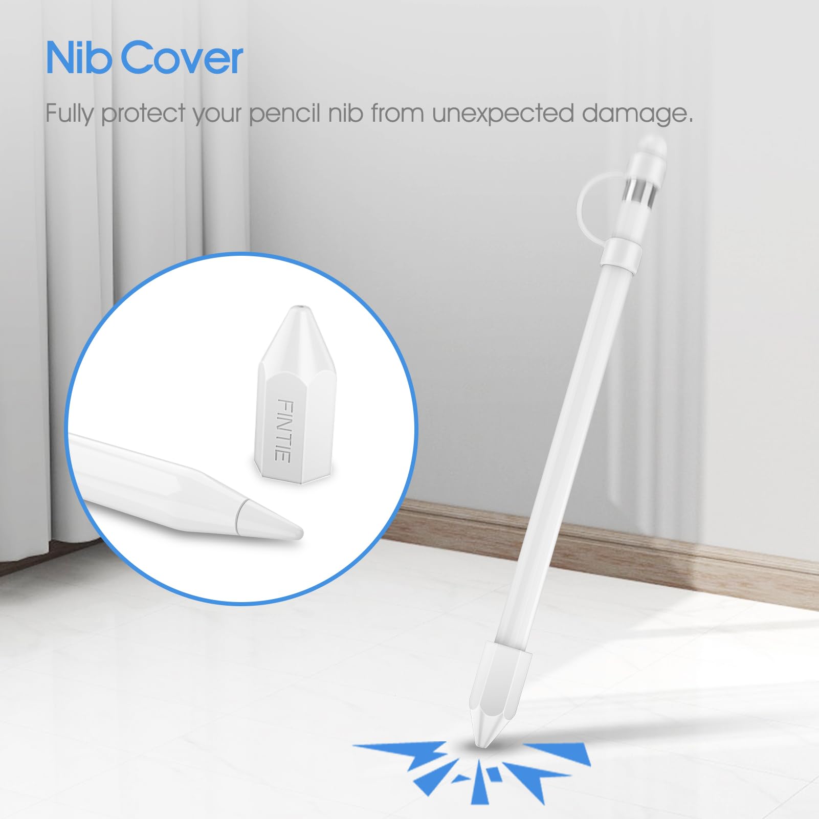 3 Pieces Silicone Bundle Compatible with Apple Pencil 1st Generation, Soft Protective Cover Accessories Pencil Cap Holder with Nib Cover, Cable Adapter Tether, White