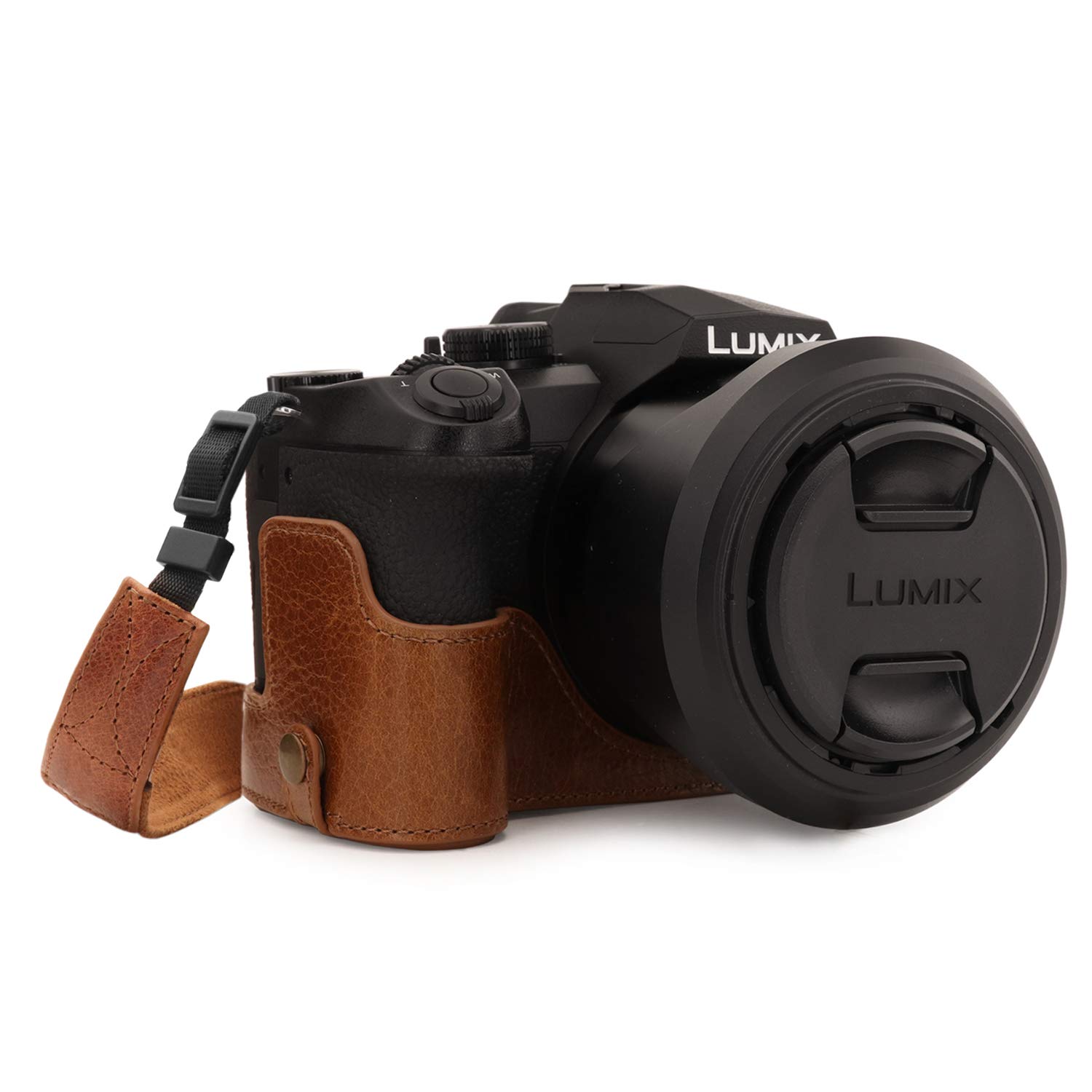 MegaGear MG1682 Ever Ready Genuine Leather Camera Half Case compatible with Leica V-Lux 5, Panasonic Lumix DC-FZ1000 II - Brown