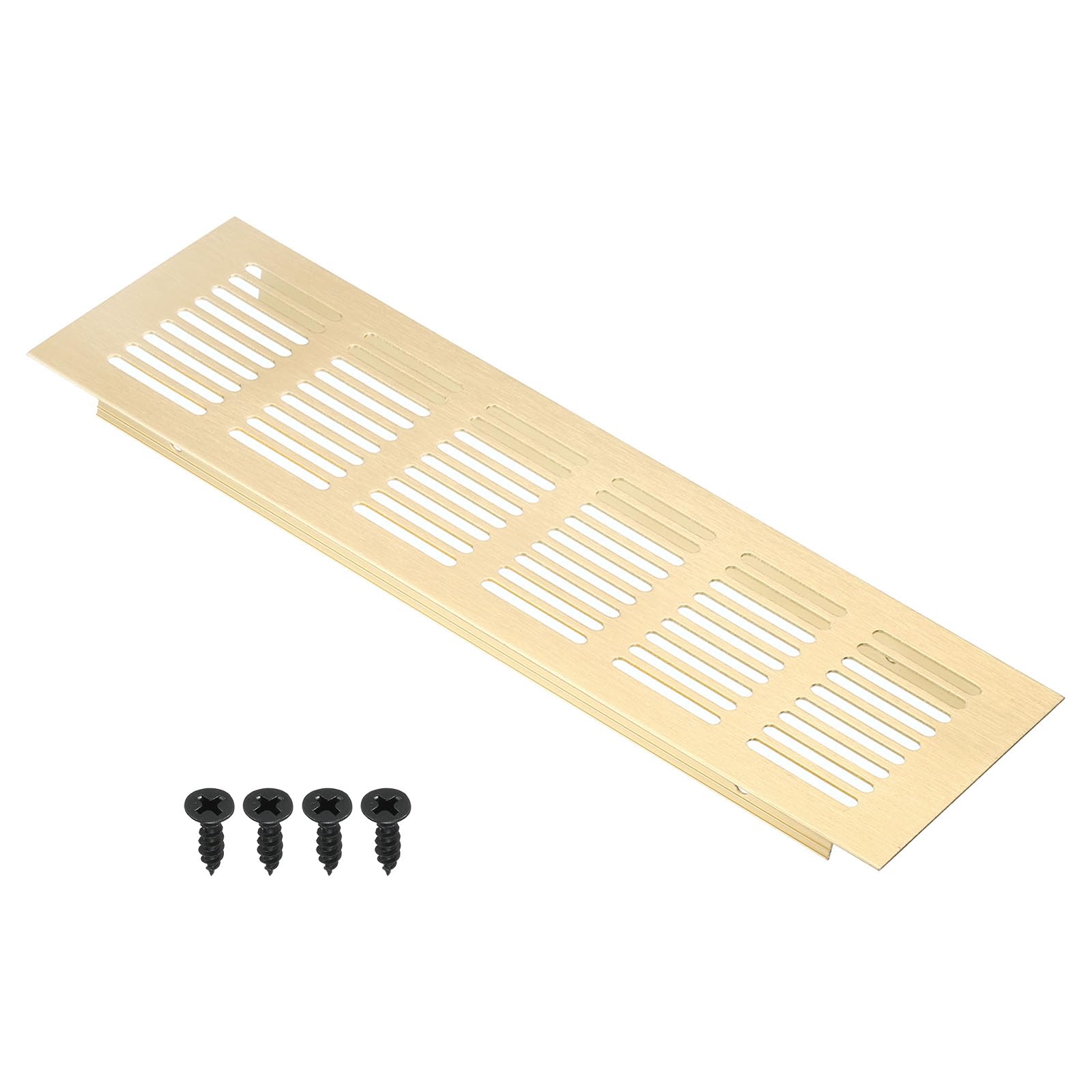 PATIKIL 10 x 3 Inch Door Air Vent Cover, Aluminum Grille Ventilation Cover Louvered with Mounting Screws for Cabinet Wardrobe Door, Gold Tone