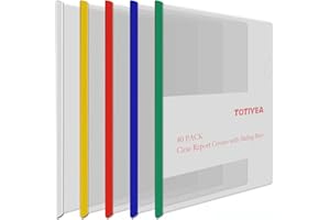 TOTiyea 40 Pack Clear Report Covers with Sliding Bars, 5mm (20 Sheet Capacity) Colorful Sliding Bar File Folders, for Letter Size