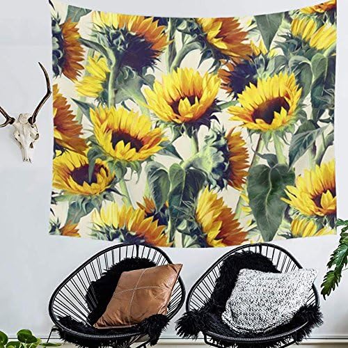 Plant Wall Tapestry Bohemian Yellow Sunflower Tapestry Wall hanging Mandala Tapestry Home Decor, W59" x L51" by GODPASS