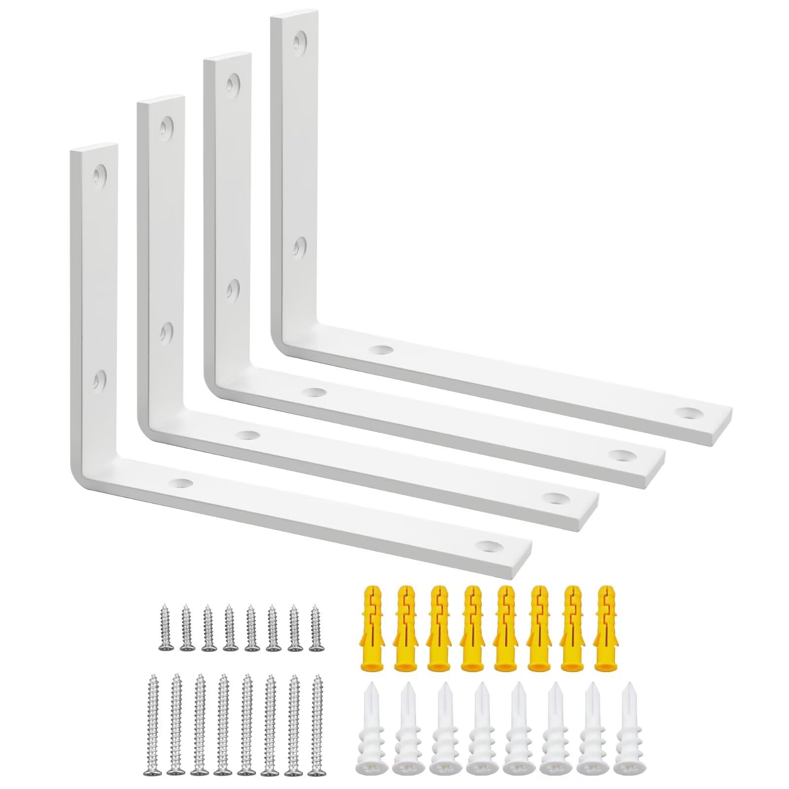 SAYAYO Shelf Brackets Heavy Duty 5MM Thick White Angle Brackets Metal L Brackets for Shelves, Wooden Shelf Brackets & Supports Wall Hanging Corner Brace, 200mm*150mm, 4 Pack, EJZX23108W-4P