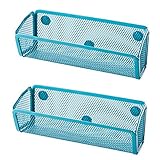 Chris.W 2Pack Small Mesh Magnet Storage Container Caddy Basket Holder for Whiteboard/Refrigerator/Microwave Oven Or Maganetic Surface(Blue)