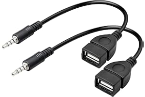 HERFAIR Aux to USB 3.5mm Male Audio Jack Plug to USB 2.0 Female MP3 Adapter Cable Car Playing Music Thru U-Disk Vehicle Auxiliary Adaptor for Those Stereo System with MP3 Decoding Function