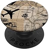 Retro Travel Plane Vintage Map Pilot Flight Attendant Gift PopSockets Adhesive PopGrip