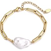 RAUCHBE Gold Pearl Bracelets for Women Big Baroque Pearl Stack Bracelets for Wedding Festival Party Jewelry