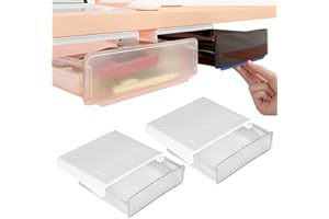 DAVI COLLECTION Self-adhesive Under Desk Drawer, 2 Packs Table Hidden Organizer Slide Out Large Storage Desktop Pencil Tray for Office Home School Kitchen (Large, White)