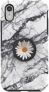 Otter + Pop for iPhone XR: OtterBox Symmetry Series Case with PopSockets Swappable PopTop - White Marble and White Daisy