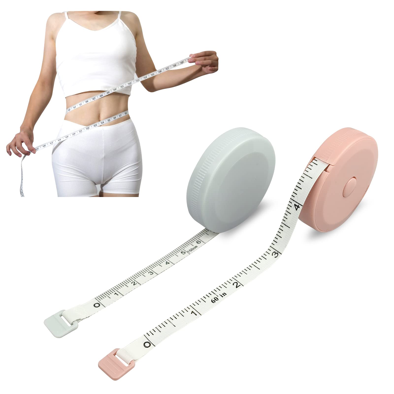 FuninCrea Mini Tape Measure, 1.5m Measuring Tape with Case Double-Sided Tailor Cloth Ruler for body Tailor, 2 Rolls 60-Inch Retractable Soft Sewing Tape Set for Measuring Body (2)