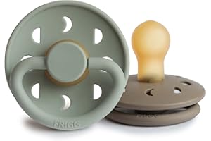 FRIGG Moon Natural Rubber Baby Pacifier | Made in Denmark | BPA-Free (Sage/Portobello, 0-6 Months) 2-Pack