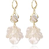 Seashell Pearl Earrings for Women, 14K Gold PlateD Drop Dangle Lightweight Earrings Trendy, Dainty Jewelry Gifts