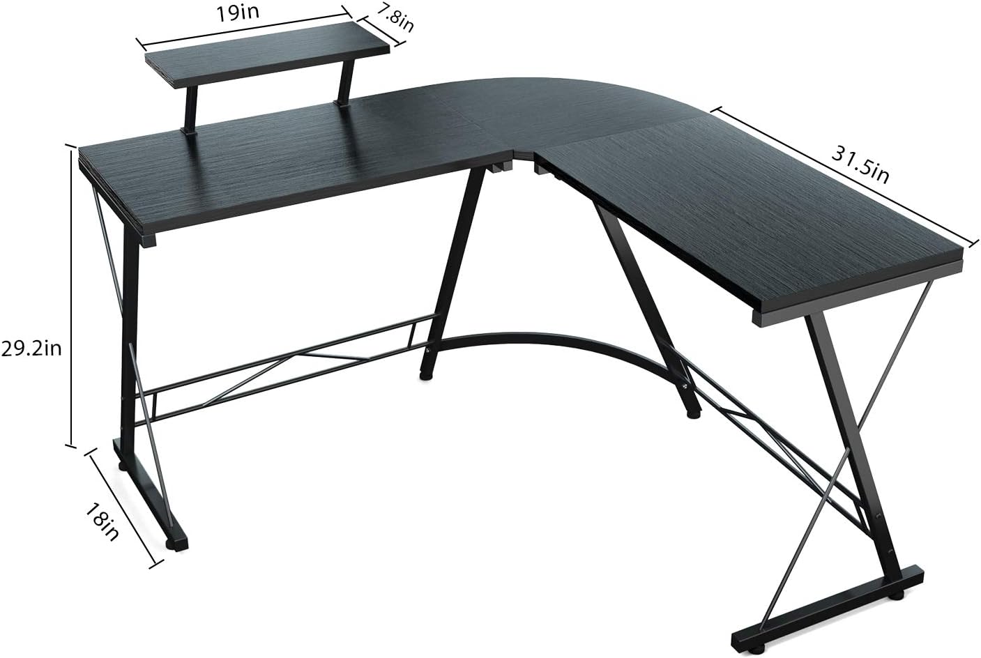 Foxemart L Shaped Desk 50.8" Computer Desk with Round Corner Modern Sturdy Gaming Home Office Desks with Large Monitor Shelf for Office, Workstation, Bedroom, Living Room, Black: Kitchen & Dining