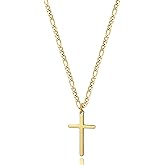 Joxevyia 14K Gold Filled Cross Necklace for Men Figaro Chain Stainless Steel Polished Cross Pendant Necklace Simple Baptism Faith Jewelry Gift
