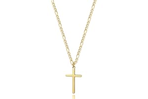 Joxevyia 14K Gold Filled Cross Necklace for Men Figaro Chain Stainless Steel Polished Cross Pendant Necklace Simple Baptism Faith Jewelry Gift