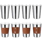 8 Pack 20oz Pint Cups with 4 Cup Sleeves, Stainless Steel Cups, Stackable Metal Cup Tumbler, Premium Metal Drinking Glasses for Cold Drinks, Chilling Beer Glasses for Party Camping (8 PCS, Silver)