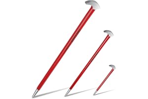 TOOLEAGUE 3Pcs Rolling Head Pry Bar Set,6",12",16" Heavy Duty Pry Bars Hand Tool for Garages,Machinery Aligning & Prying, Red