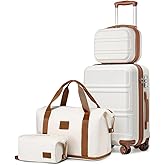 Kono Luggage Set 4 Piece Carry On Hardside Luggage with TSA Lock Spinner Wheels Lightweight PC+ABS Carry On Suitcase Cream White